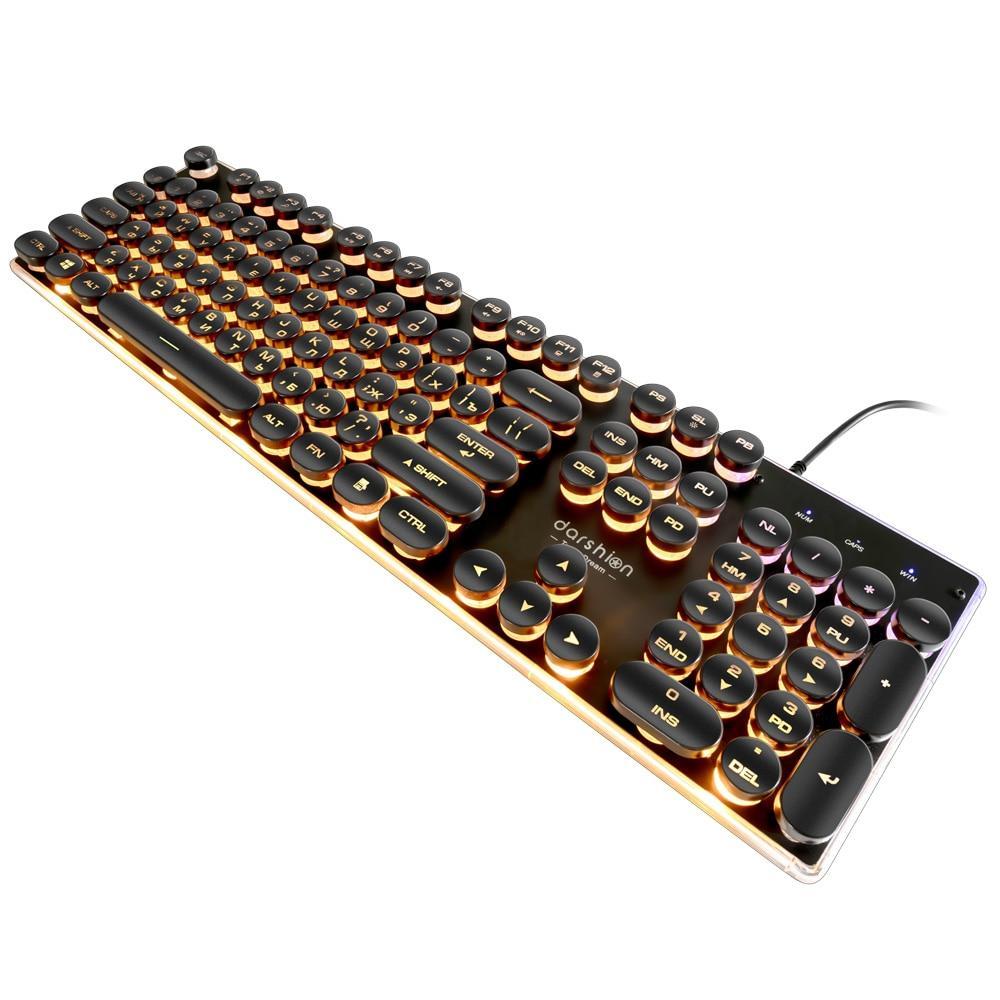 Mechanical Keyboard Gaming Russian Keyboard Retro Round Glowing Keycap
