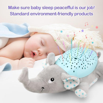 Baby-Schlaf-LED-Beleuchtung, Stofftier-LED-Nachtlampe, Plüschtiere mit Musik und Sternen-Projektorlicht