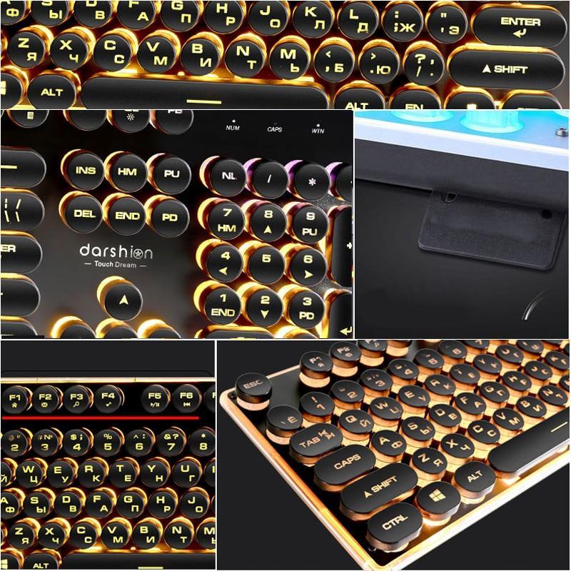 Mechanical Keyboard Gaming Russian Keyboard Retro Round Glowing Keycap