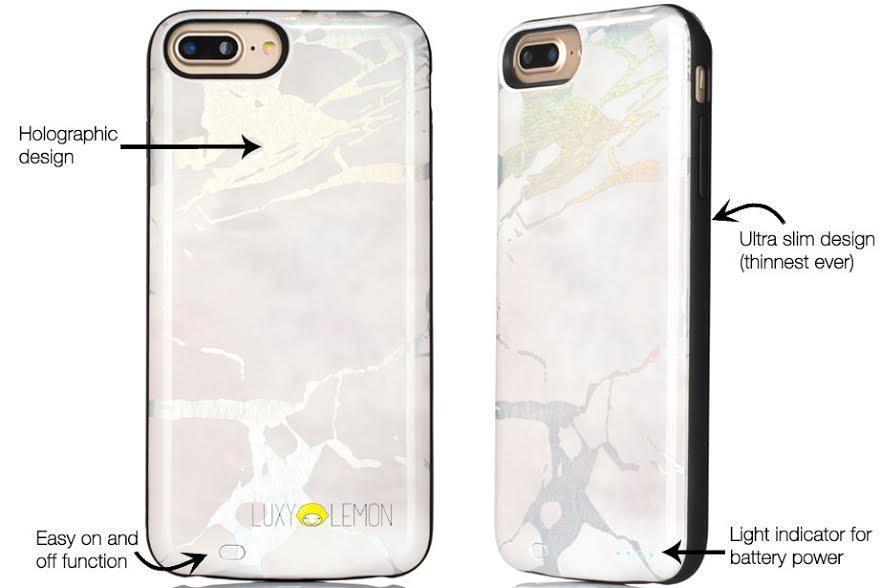 White Holo Marble Battery Power Phone Case