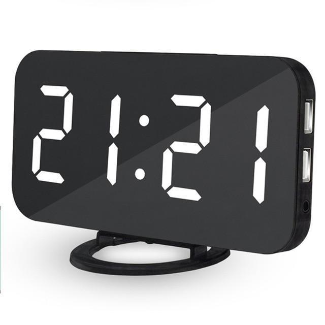 LED Mirror Alarm Clock w/ Dual USB Charging